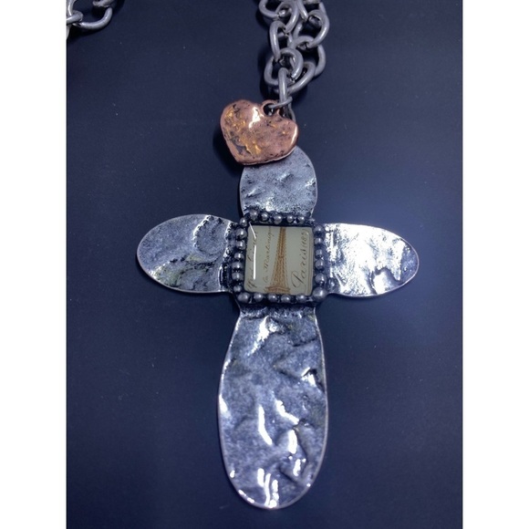 Crave Silver-Tone Paris Cross Necklace with Heart Charm - Picture 8 of 12